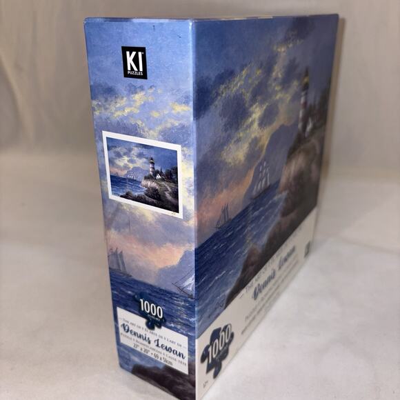 Dennis Lewan Art Puzzle White Cliff Bay Lighthouse Cottage Karmin 1000pc NEW - Picture 3 of 6